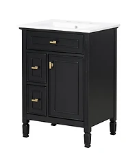 Sillysis 24 Inch Modern Bathroom Vanity with Ceramic Sink, Solid Wood Frame, Flip Drawer and Ample Storage Cabinet
