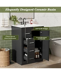 Sillysis 24 Inch Modern Bathroom Vanity with Sink, Solid Wood Mdf Cabinet, 3 Soft Close Drawers, Space-Saving Storage