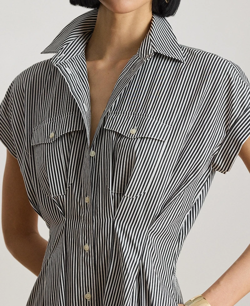 Lauren Ralph Women's Striped Pleated Broadcloth Shirt Dress