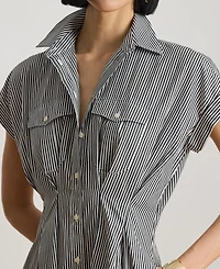 Lauren Ralph Women's Striped Pleated Broadcloth Shirt Dress