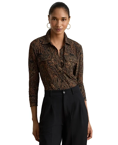 Lauren Ralph Women's Paisley Stretch Jersey Shirt