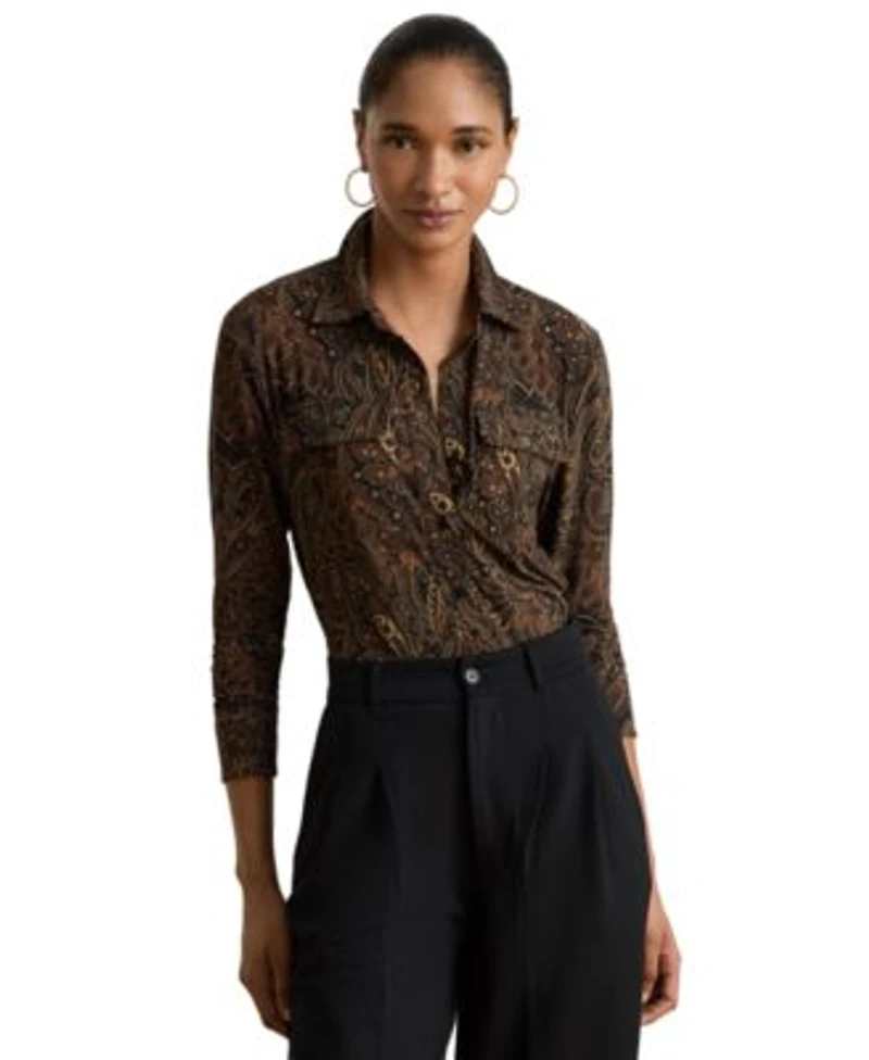 Lauren Ralph Lauren Womens Paisley Stretch Jersey Shirt