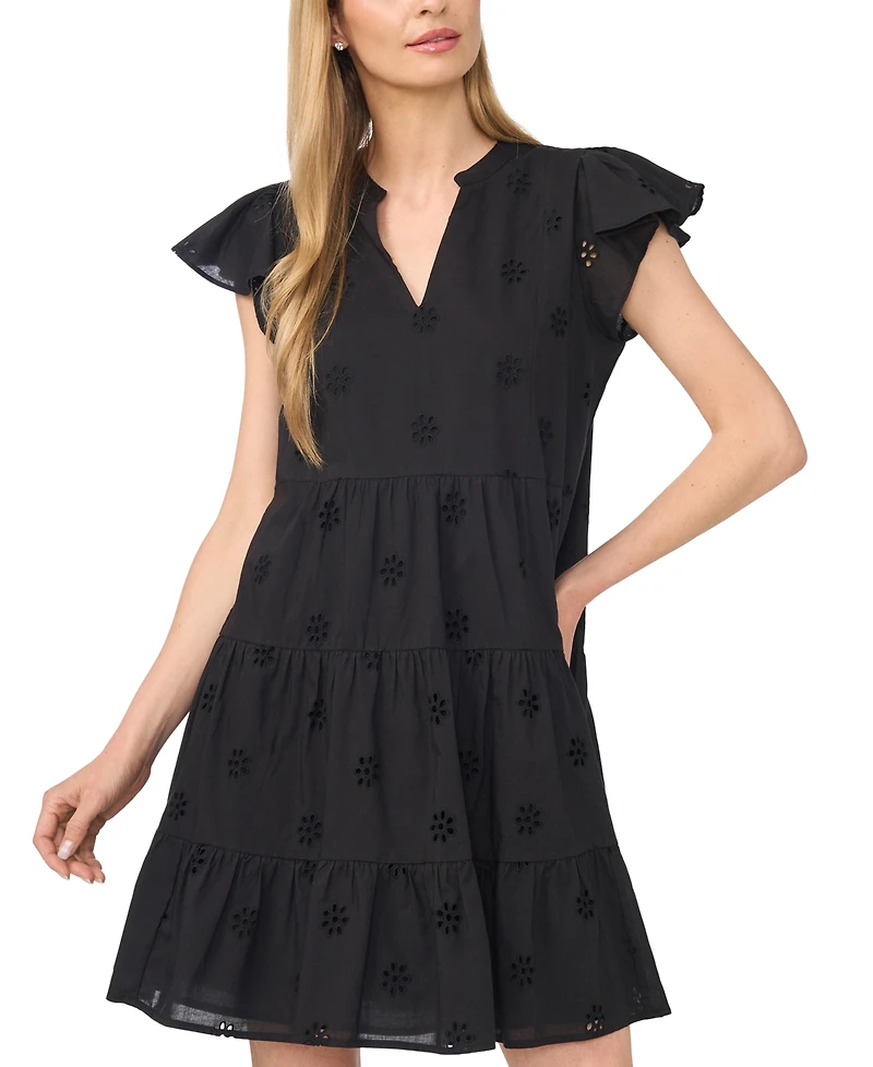 CeCe Women's Ruffle-Tiered V-Neck Dress