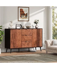 homfan Buffet Credenza with Spacious Storage, Drawers, Shelves and Metal Handles, Coffee Bar Cabinet for Dining Room, Kitchen, Robot Air Pump Friendly