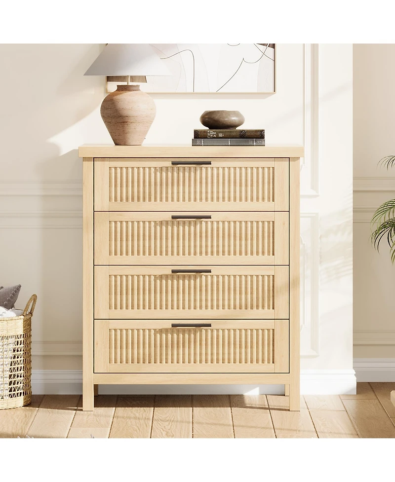 homfan Fluted Dresser for Bedroom, 35.4 in Tall Closet Chest with 4 Drawers, Storage Cabinet for Bedroom, Living Room, Closet