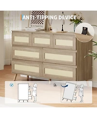 homfan Spacious Rattan 7 Drawer Dresser for Bedroom, Modern Farmhouse Chest, Large Storage Cabinet, Ideal for Nursery, Entryway, Living Room