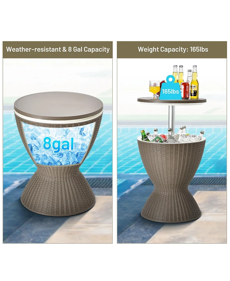 Gymax 8-Gal Patio Ice Cooler Bucket Cool Bar Side Table w/ Retractable Tabletop