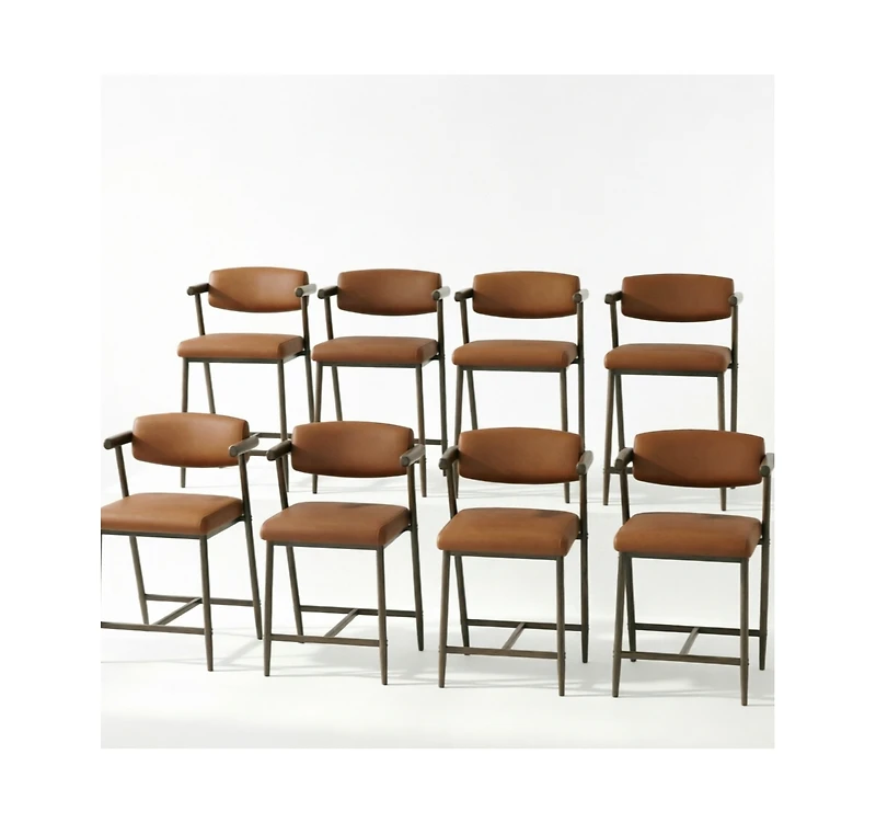 homfan Set of 8 Bar Stools with Arms, 26" Counter Height Metal Barstools with Back and Footrest, Upholstered Wider Seat, Sturdy Frame