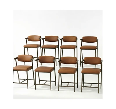 homfan Set of 8 Bar Stools with Arms, 26" Counter Height Metal Barstools with Back and Footrest, Upholstered Wider Seat, Sturdy Frame