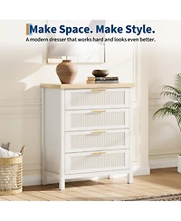 homfan Fluted Drawers Dresser, 30 Inch Wood Chest of Drawers with 4 Drawers for Bedroom, Living Room