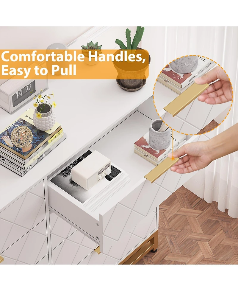 homfan 8-Drawer Wooden Dresser with Metal Handles, Modern Bedroom Dresser with Deep Drawers, Wood Chest, Anti-Tip Safety for Bedroom, Hallway