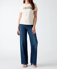 Guess Women's Script Rhinestone Logo Crewneck T-Shirt