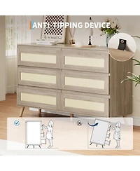 homfan Modern Rattan 6 Drawer Dresser for Bedroom, Chest with Ample Storage, Farmhouse Cabinet for Nursery, Living Room, Hallway, Entryway, Closet