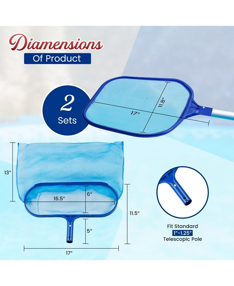 Xdovet Pool Skimmer Net Leaf Rake Set Heavy Duty Fine Mesh Deep Bag