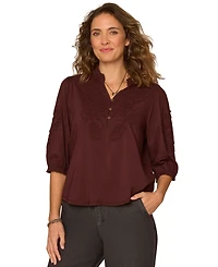 Democracy Petite Notch Neck Mixed Media Top