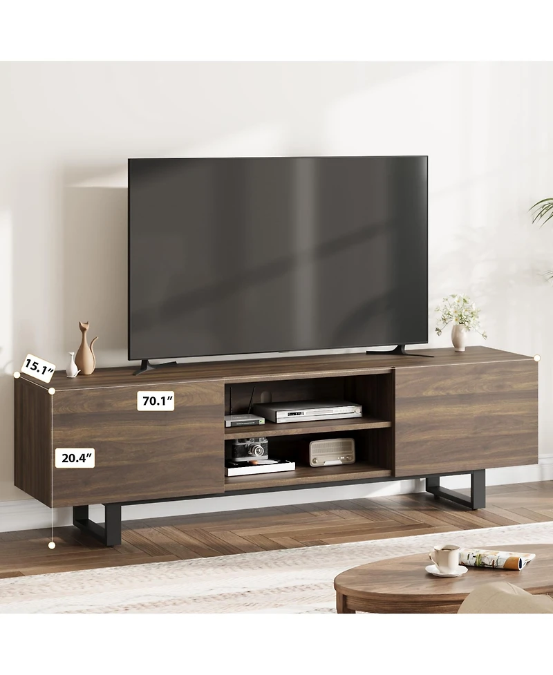 homfan Industrial Tv Stand for 80 in, Modern Unit with 2 Drawers, Wooden Media Cabinet with Heavy Duty Leg and Open Storage, Tv Console Table