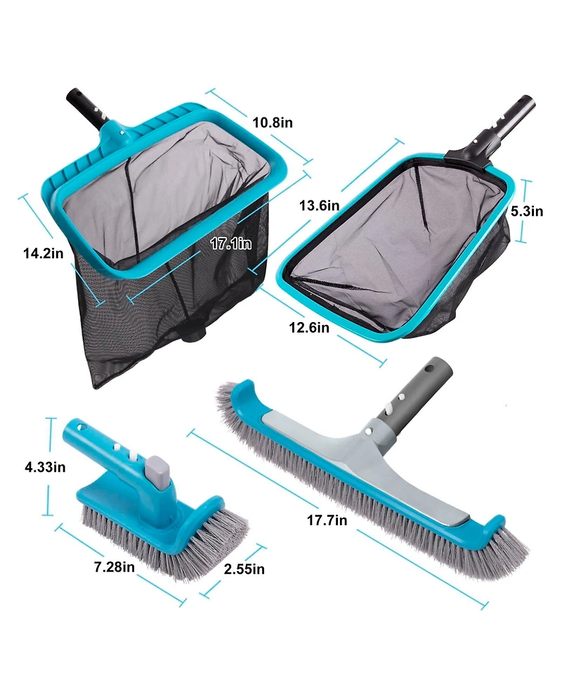 Xdovet Pool Cleaning Kit Wall Brush Leaf Rake Skimmer Net