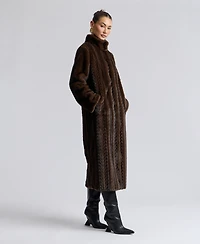 Avec Les Filles Women's Maxi Braided Faux Fur Coat