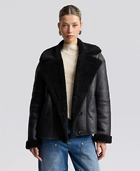 Avec Les Filles Women's Collared Faux Shearling Coat