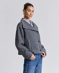 Avec Les Filles Womens Short Funnel Neck Wool Coat