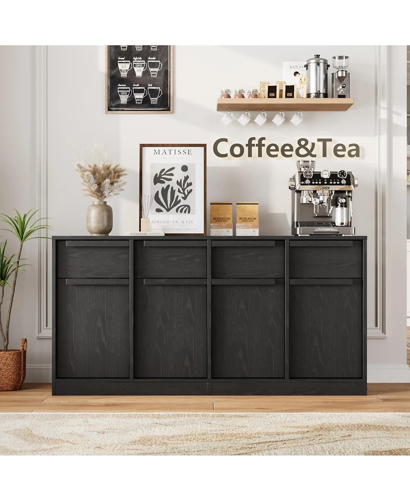 homfan Sideboard Buffet Cabinet with 4 Drawers, 62.4 Inch Large Coffee Storage, Modern Storage Table