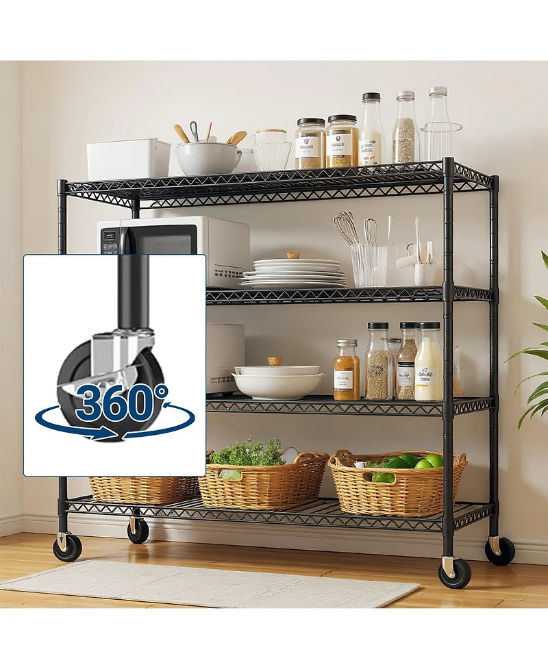 homfan 4 Tier Storage Shelf with Wheels, 75 Inch Heavy Duty Metal Shelving Unit with Adjustable Shelves for Pantry or Kitchen