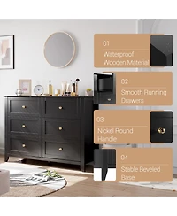 homfan 2 Set of 6 Drawer Dresser for Bedroom, Modern Double Chest of Drawers with Deep Storage, Wide Storage Organizer Unit for Closet, Living Room