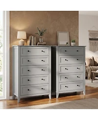 homfan 2 Set of 5 Drawer Dresser for Bedroom, Modern Chest of Drawers with Deep Storage, Wide Storage Organizer Unit for Closet, Living Room