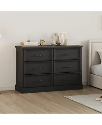 homfan 6 Drawer Dresser, 47 Inch Wood Chest of Drawers with Metal Handles for Bedroom Living Room Entryway