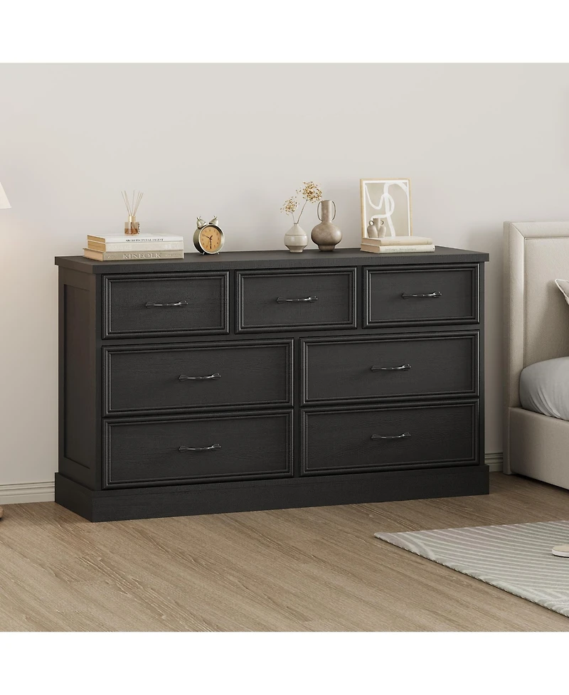 homfan 7 Drawer Dresser, 55 Inch Wood Chest of Drawers with Metal Handle for Bedroom Living Room Entryway