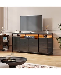 homfan 10-Drawer Dresser Tv Stand with Led Lights and Power Outlets, Long Storage Cabinet for 65-75 Inch TVs, Modern Chest Bedroom