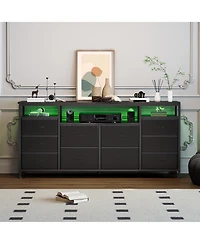 homfan 10-Drawer Dresser Tv Stand with Led Lights and Power Outlets, Long Storage Cabinet for 65-75 Inch TVs, Modern Chest Bedroom