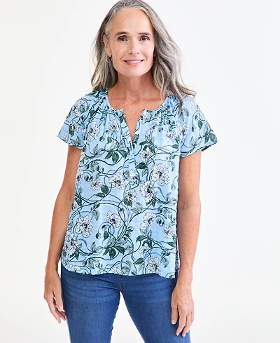 Style & Co Women's Seersucker Flutter Sleeve Top, Macy's Exclusive
