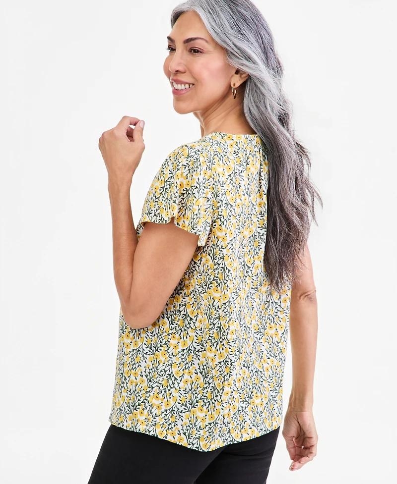 Style & Co Women's Flutter Blouse Floral-Print Short Sleeves, Macy's Exclusive