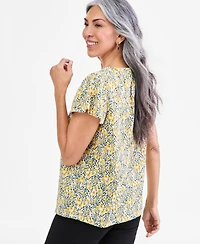 Style & Co Women's Flutter Blouse Floral-Print Short Sleeves, Macy's Exclusive