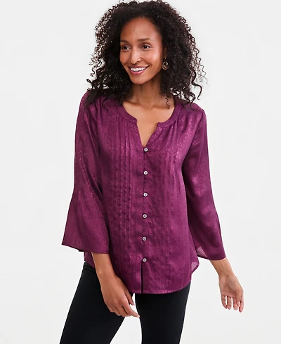 Style & Co Women's Satin Bell-Sleeve Pintuck Blouse, Macy's Exclusive