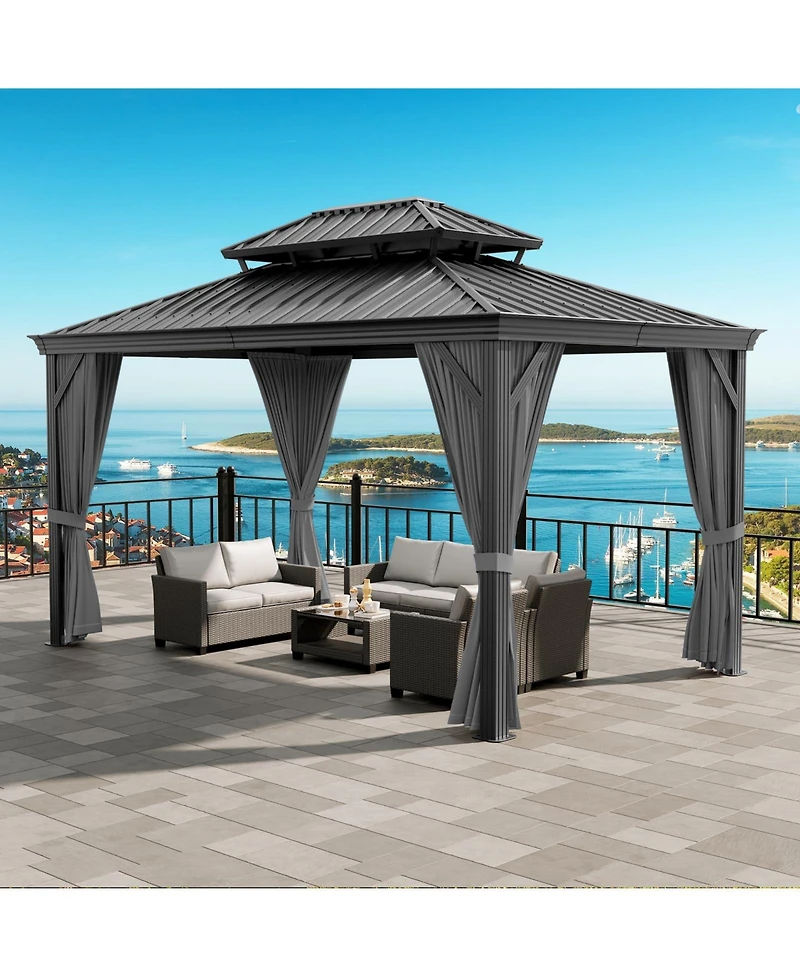 homfan Hardtop Gazebo with Double-Layer Steel Roof and Iron Frame for Patio, Deck, Backyard, Lawn, or Garden