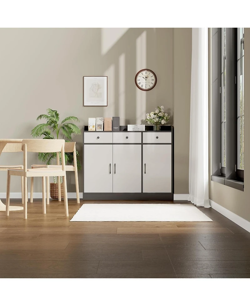 homfan Modern Wooden Sideboard Cupboard with 3 Drawers and Adjustable Shelves, Multi-Purpose Console for Kitchen, Dining and Living Room