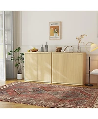 homfan Wide Modern Buffet Cabinet with Storage, Accent Sideboard with 3 Fluted Doors and Adjustable Shelves, Idea for Dining, Living Room