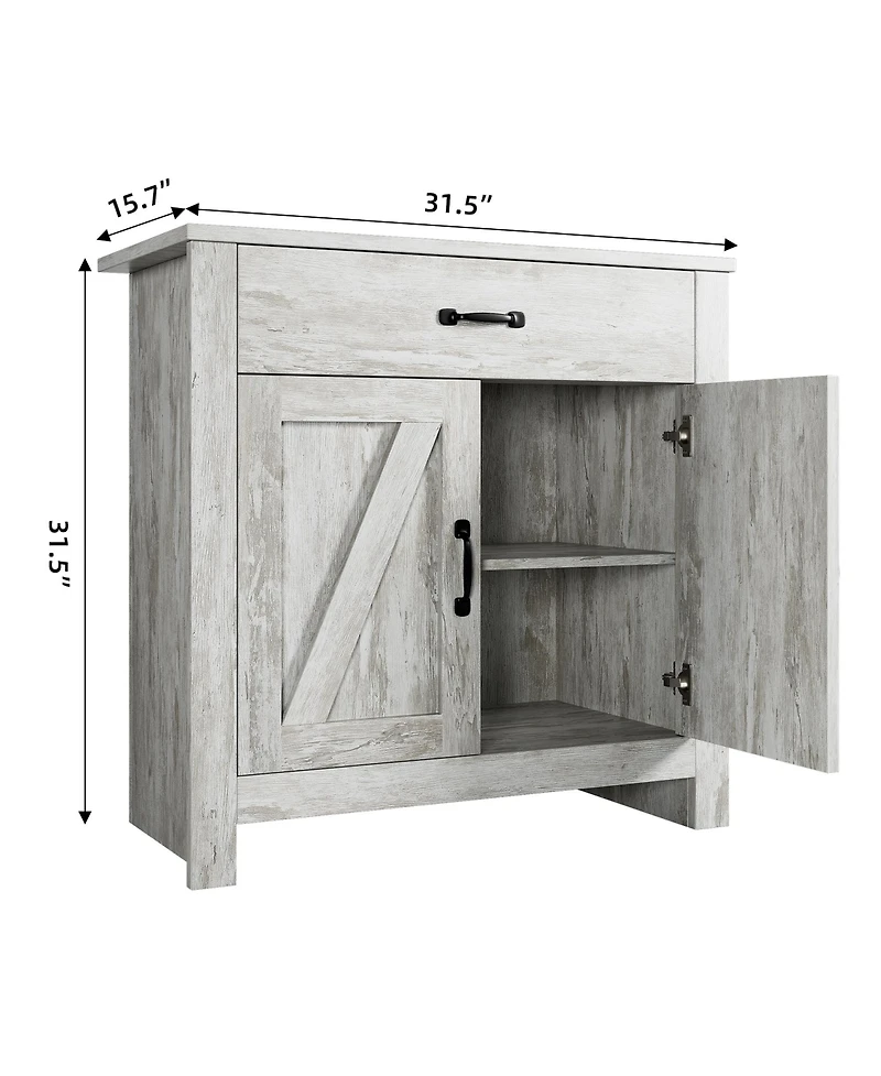 homfan Modern Farmhouse Freestanding Buffet Hutch, Space-Saving Wooden Sideboard with Drawer and Adjustable Shelves for Home Storage