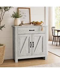 homfan Modern Farmhouse Freestanding Buffet Hutch, Space-Saving Wooden Sideboard with Drawer and Adjustable Shelves for Home Storage
