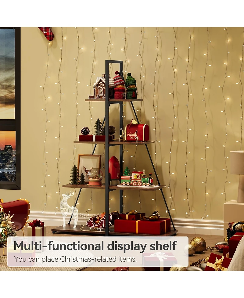 homfan 4-Tier A-Shaped Ladder Bookshelf, Triangular Structure Vertical Display Storage Shelf with Thickened Panel, Easy Assembly Home Organizer
