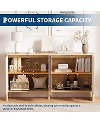 homfan Modern Fluted Credenza, Wide Sideboard Buffet with 4 Fluted Doors and Adjustable Shelves for Multi-Room Organization