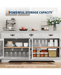 homfan Farmhouse Sideboard with Charging Station, 3 Drawers and 4 Doors, Adjustable Shelf Storage Coffee Bar for Home Use
