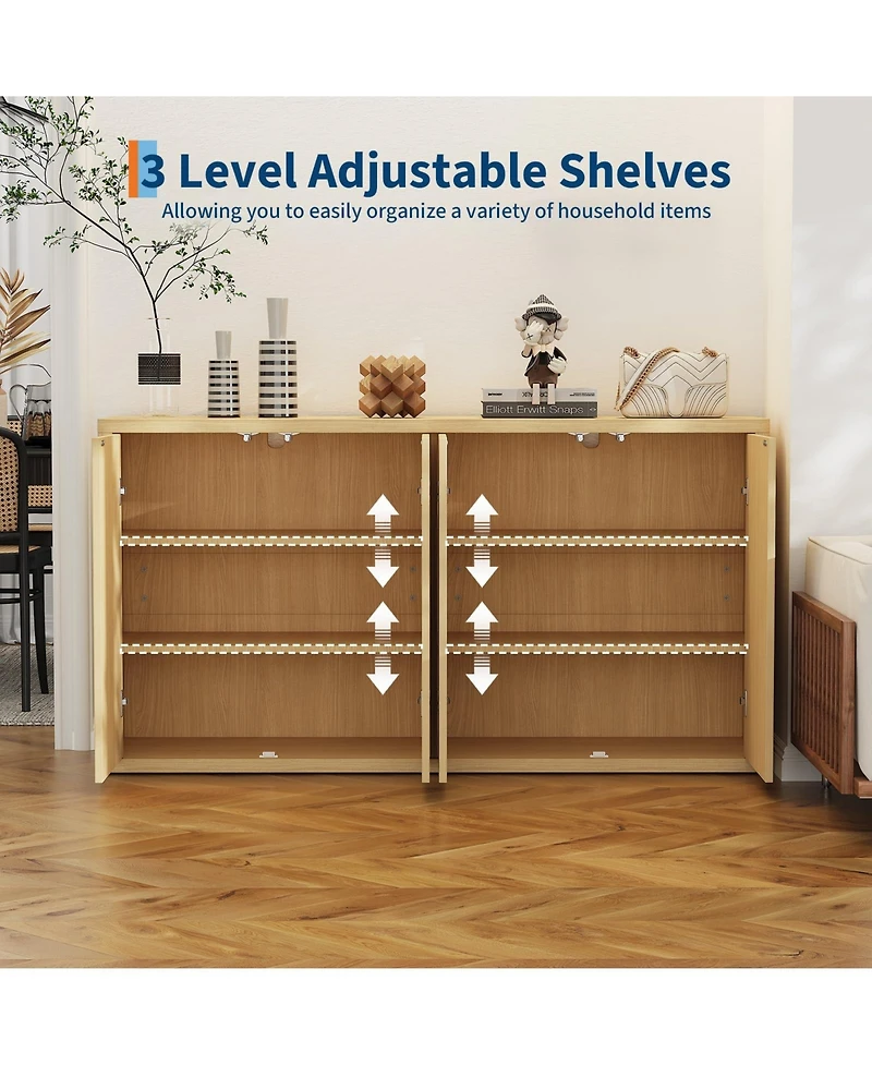 homfan Fluted Sideboard Buffet Cabinet with Adjustable Shelves and 3 Doors, Credenza Coffee Bar Table for Kitchen, Living Room, Dining Room