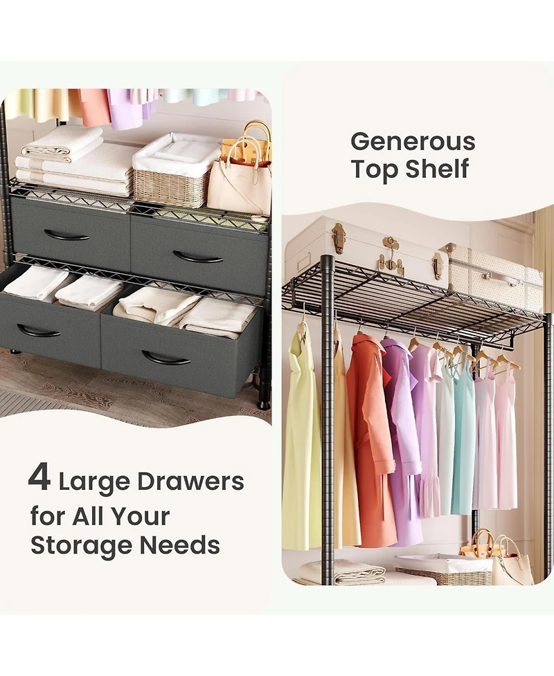 homfan 4 Tier Storage Shelf, Metal Shelving Unit with Drawers and Adjustable Shelves for Bedroom or Entryway