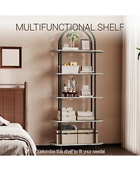 homfan Arched Bookshelf with 5-Tier Shelves, Industrial Open Bookcase for Living Room Home Office