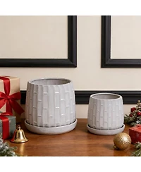 Yobtop Handmade White Glazed Ceramic Planter Set of 2
