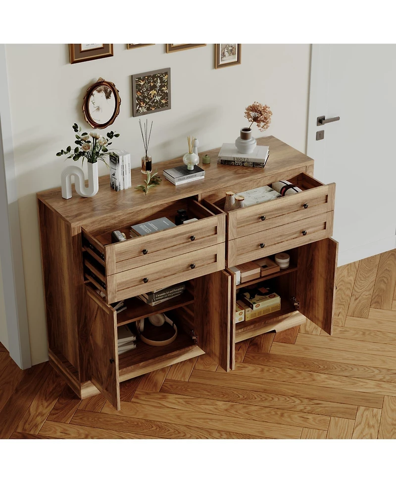 homfan Large Sideboard Buffet Cabinet, 4 Drawers and 4 Doors with Adjustable Shelf, Wood Coffee Bar for Living Room, Hallway, Dining Room