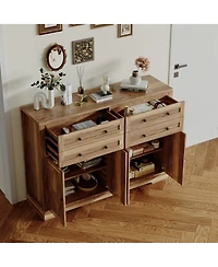 homfan Large Sideboard Buffet Cabinet, 4 Drawers and 4 Doors with Adjustable Shelf, Wood Coffee Bar for Living Room, Hallway, Dining Room